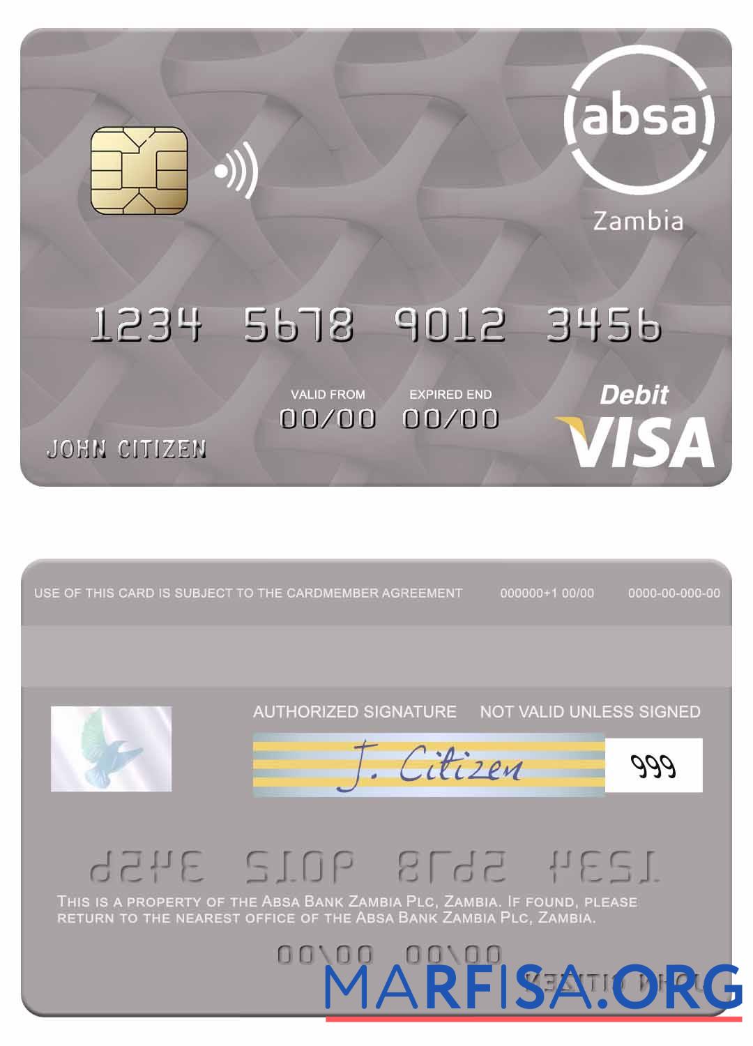 Blank Zambia Absa Bank Zambia Plc visa debit card download for verification